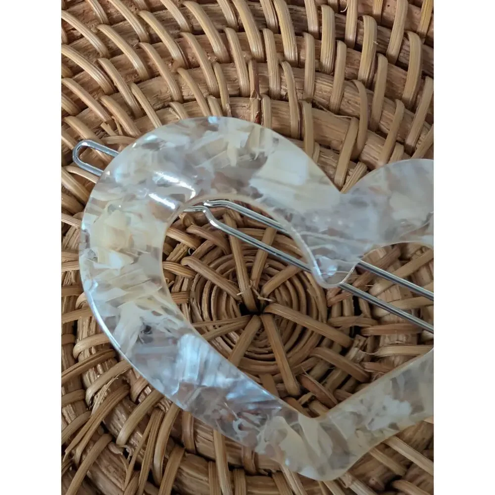 Paparazzi HEART Not to Love White Iridescent Acrylic Heart Hair Clip